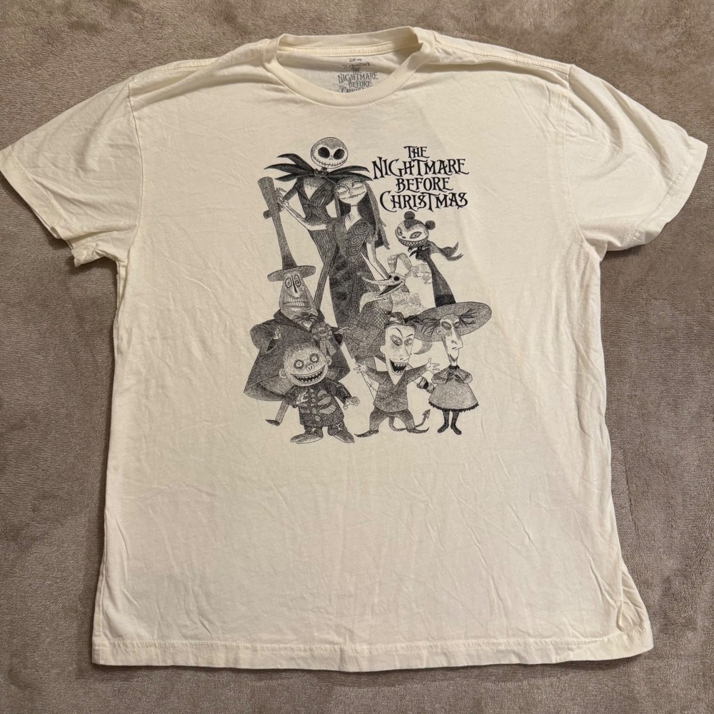 Disney Nightmare Before Christmas Jack Sally Graphic T-Shirt Cream Small